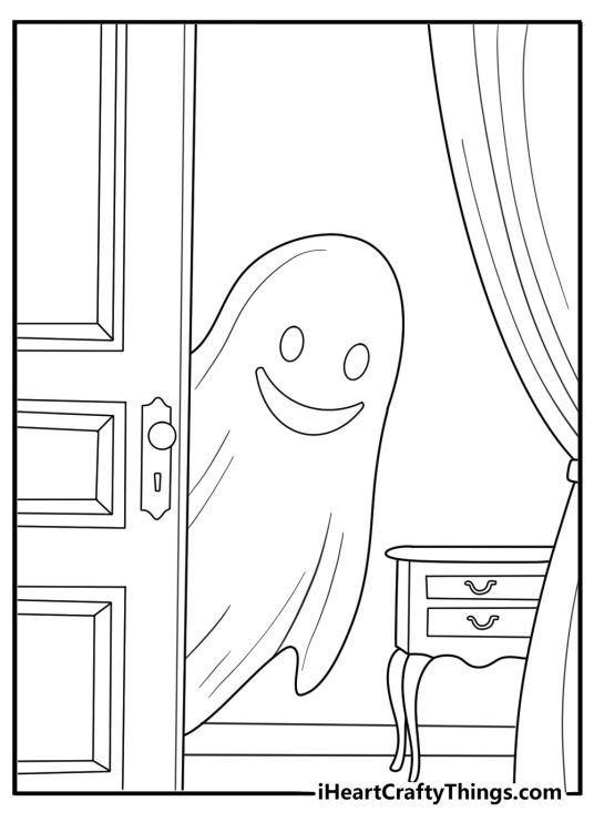 ghost peeking from behind a door