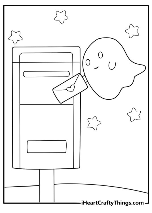 ghost placing a letter into a mailbox simple printable