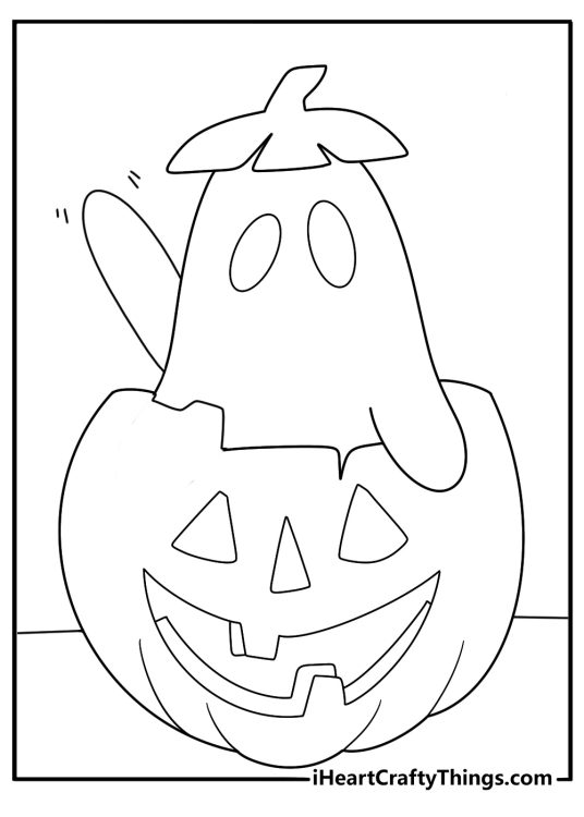 ghost weaving through pumpkins in a patch for kids