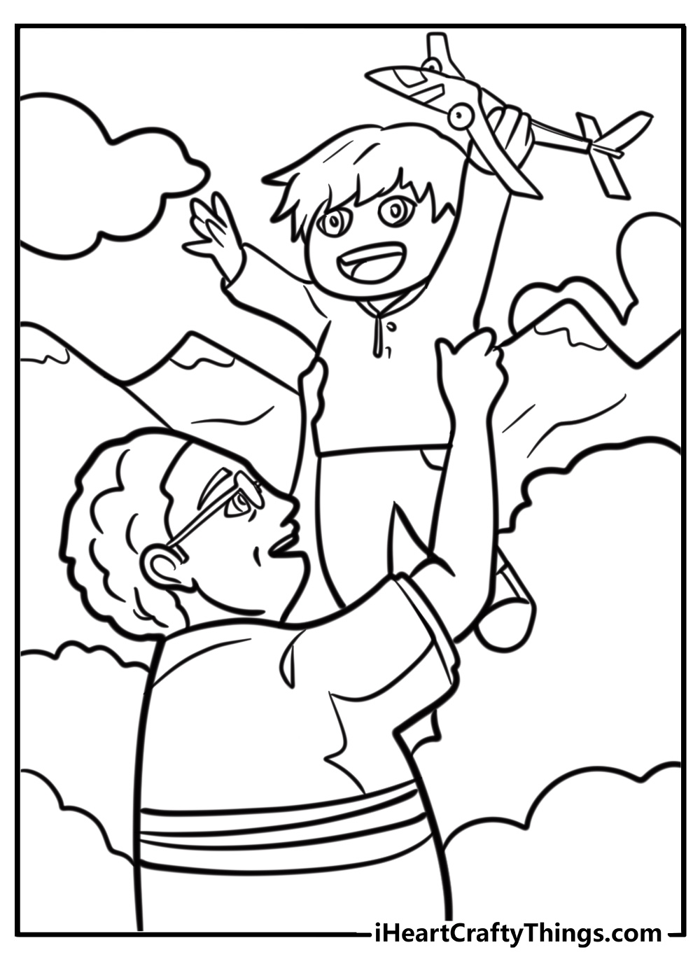 Grandparents with grandchildren having fun together coloring page