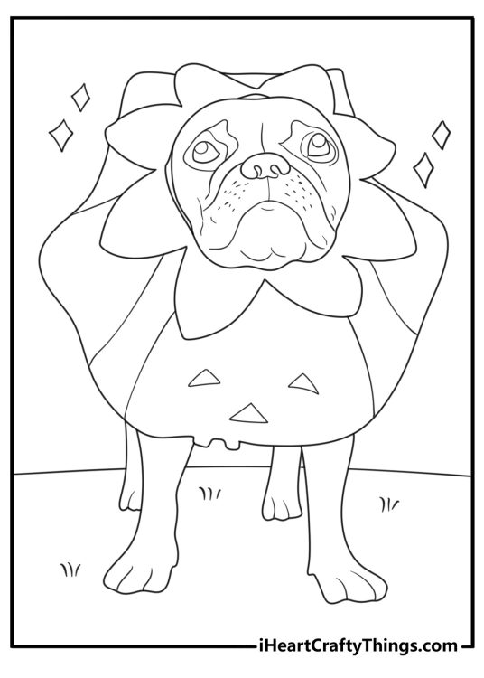halloween pug coloring page pug in pumpkin costume cute kawaii pdf download