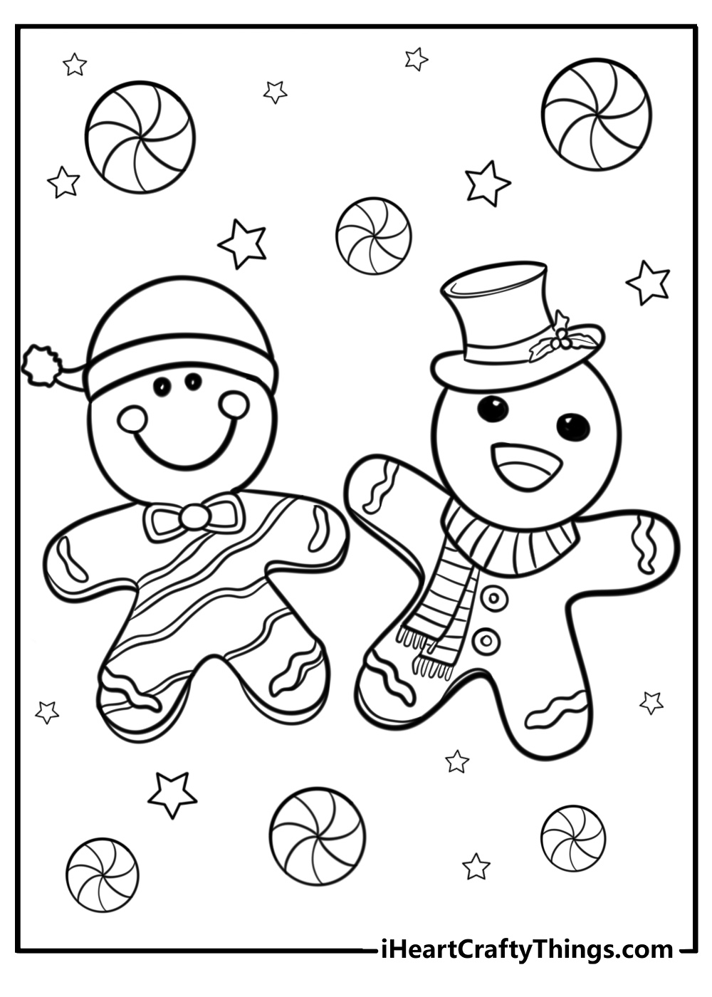 Happy gingerbread man with frosting decorations coloring sheet