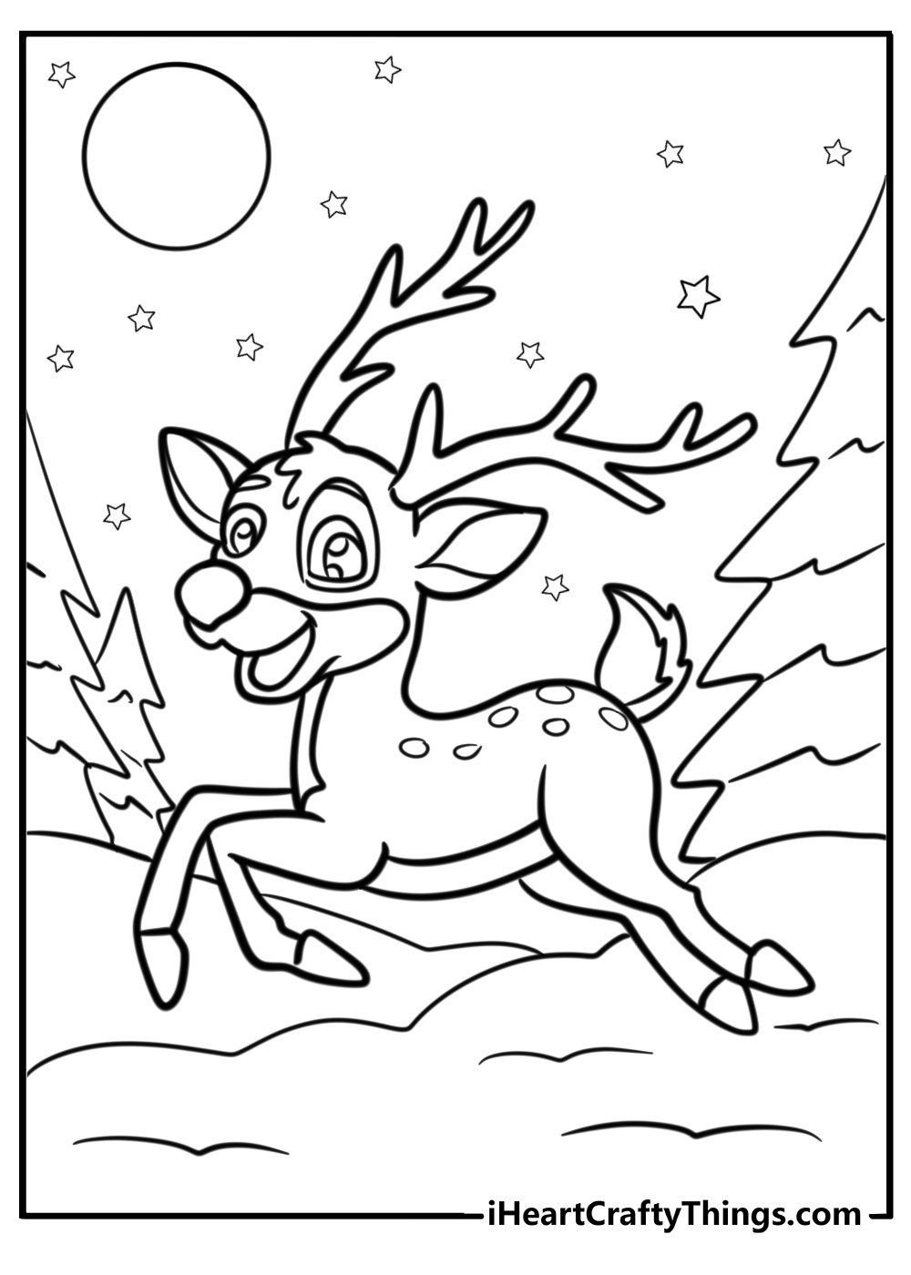 Happy reindeer running through snow detailed sheet