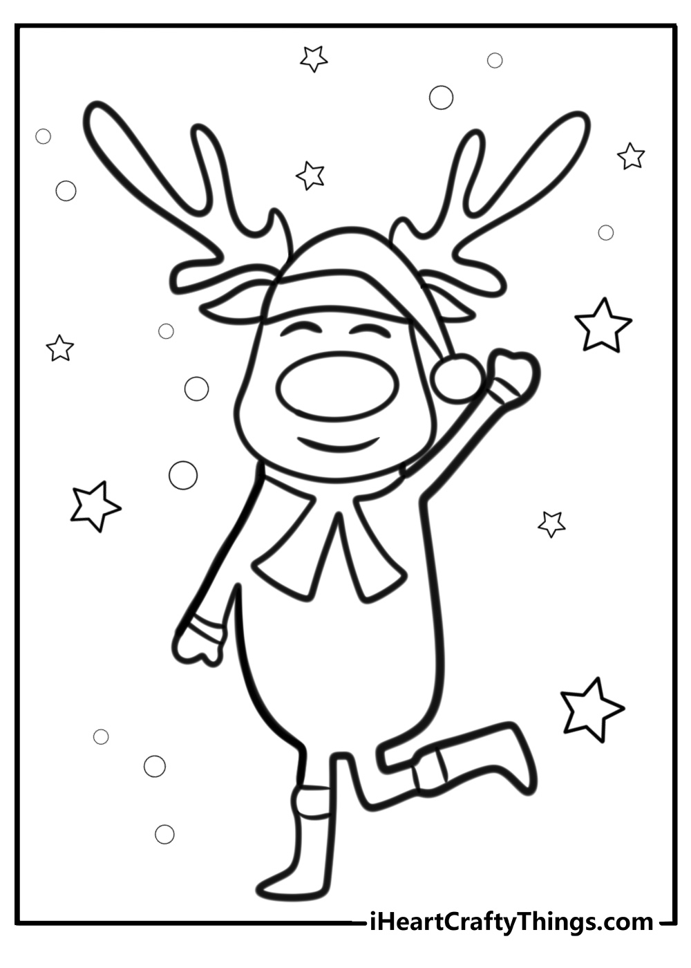  Happy reindeer waving detailed coloring sheet