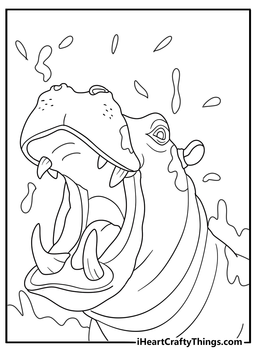 hippo shakes water from its head in this fun coloring sheet