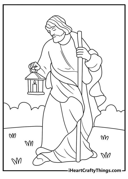 joseph carries a lantern while searching for shelter in this bible printable