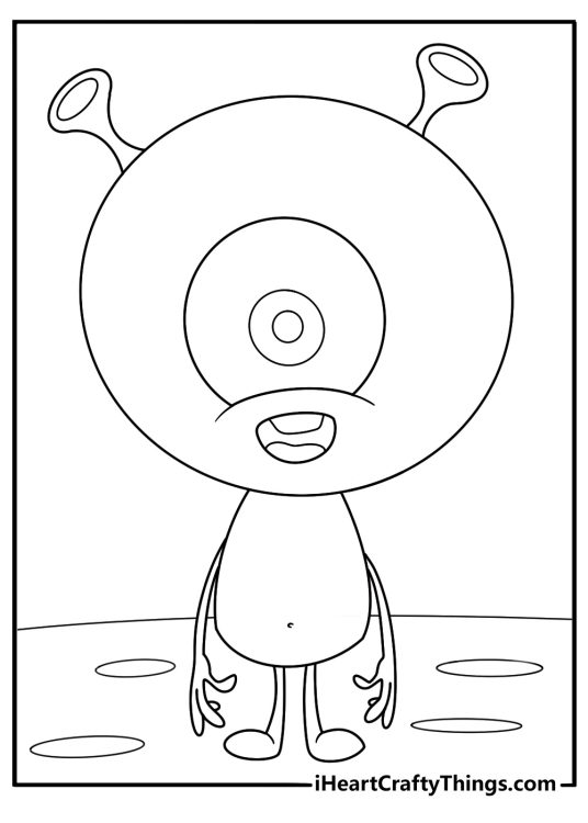 kawaii alien with small body and big round head fun coloring sheet