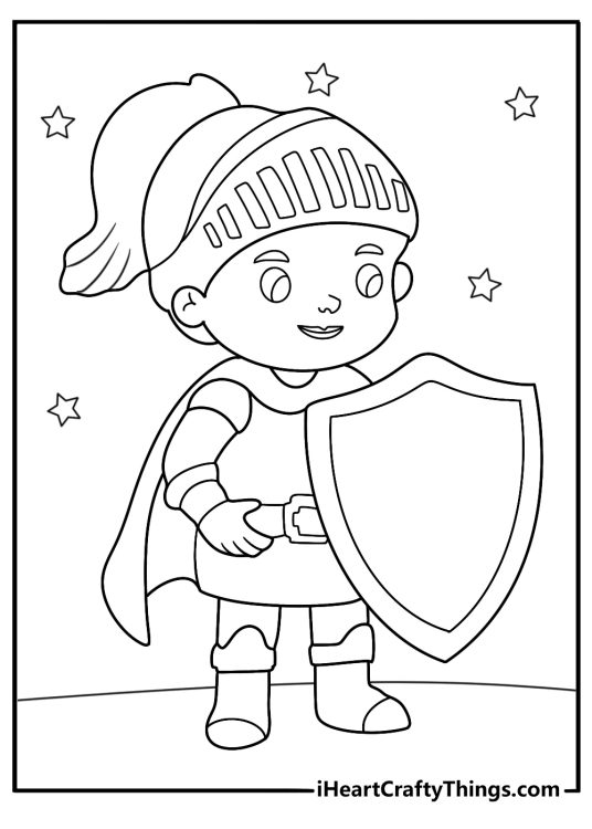 kawaii knight coloring sheet tiny helmet big plume