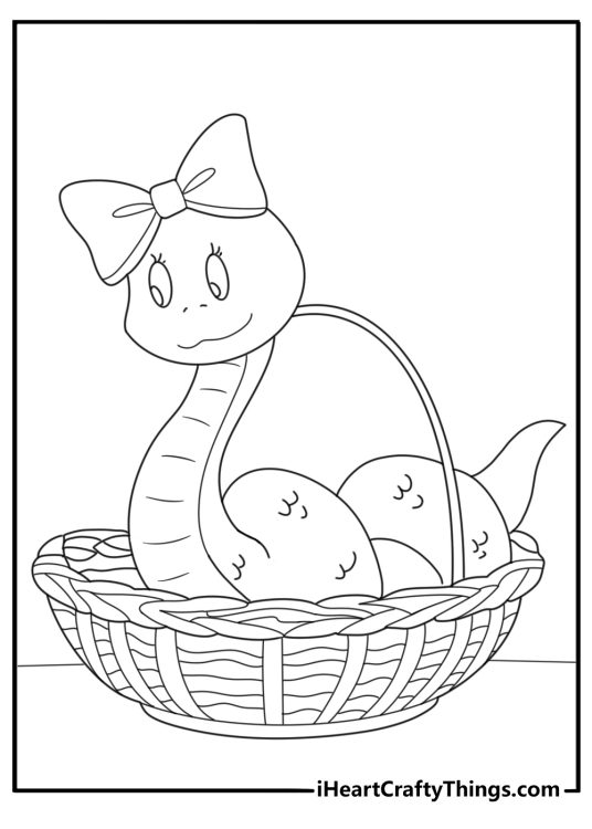 kawaii snake coiled inside a basket cute coloring sheet for kids