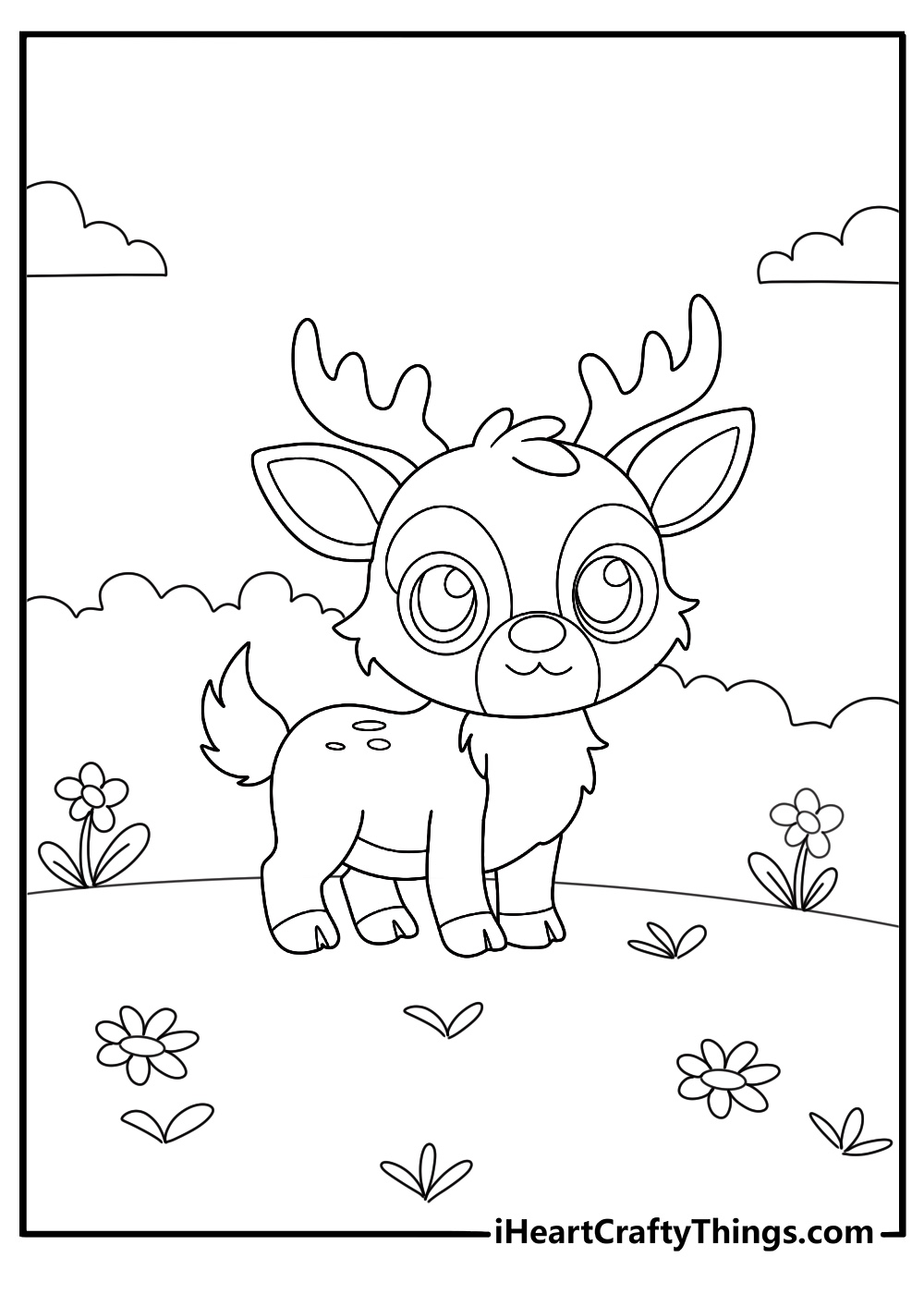 kawaii style moose with tiny antlers cute coloring sheet