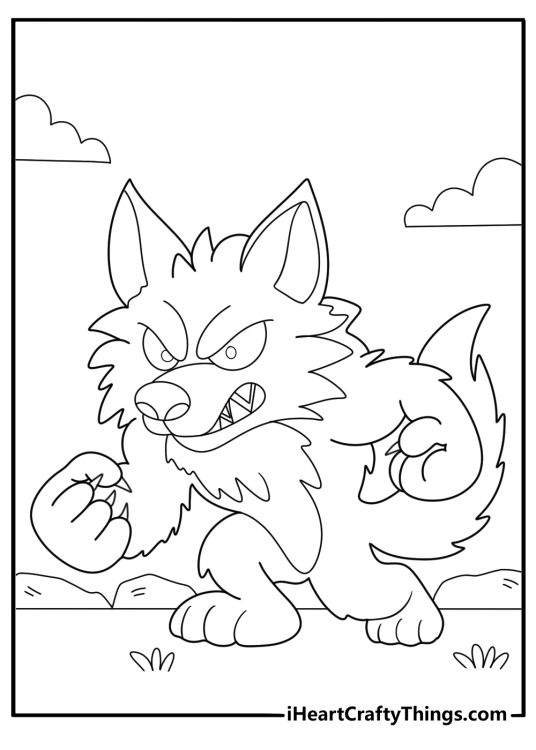 kawaii werewolf with tiny claws cute coloring sheet for kids