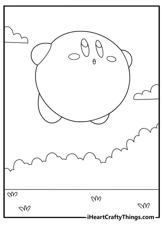 kirby blowing air to float easy coloring sheet