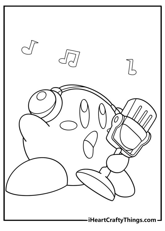 kirby holding a microphone ability coloring sheet
