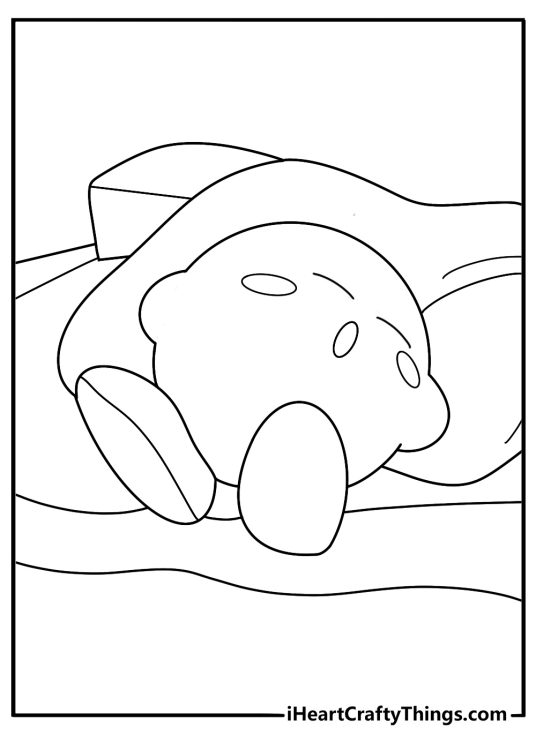 kirby sleeping on a pillow simple coloring page