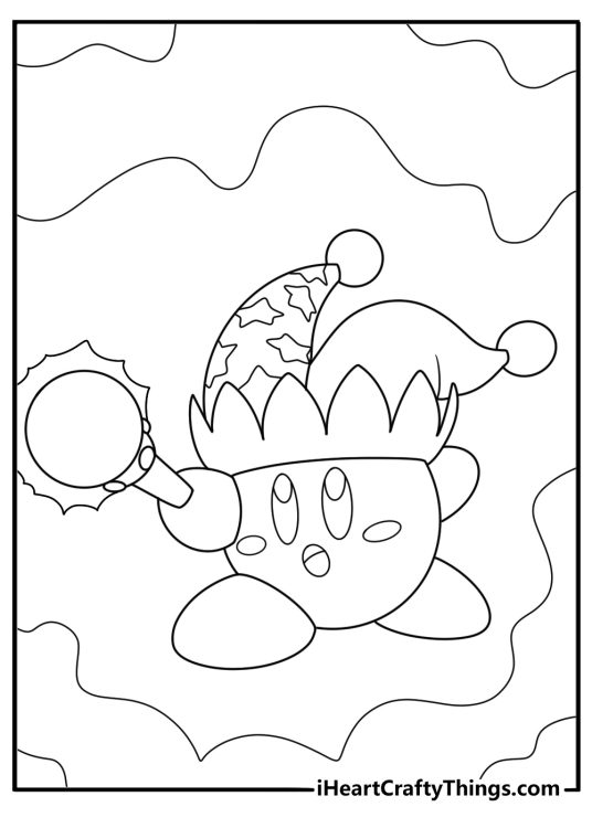 kirby using beam ability coloring page for kids
