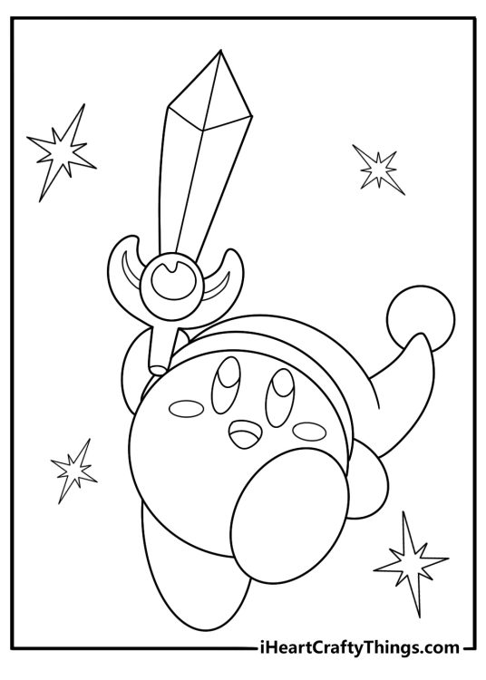 kirby using sword ability detailed coloring sheet