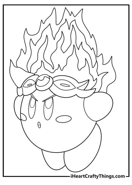 kirby with fire ability printable coloring page for kids