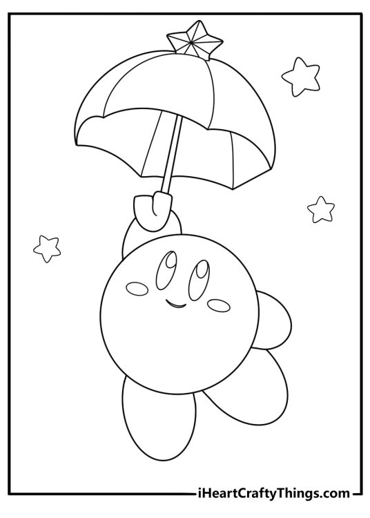 kirby with parasol power cute kawaii coloring page