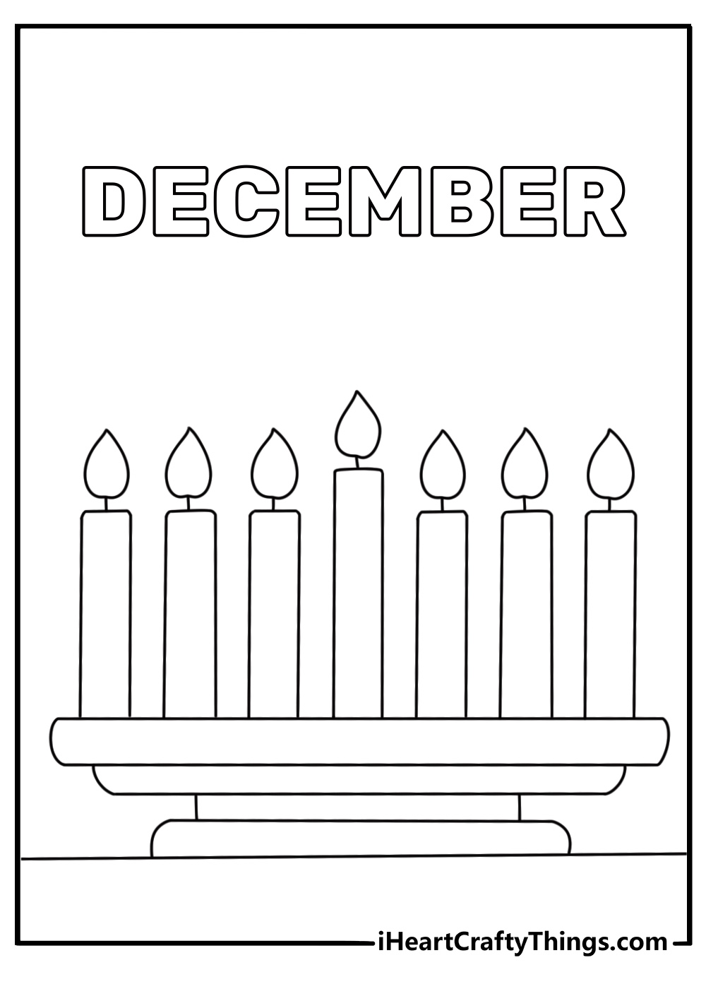 kwanzaa kinara stands beside the word december in this cultural holiday coloring page