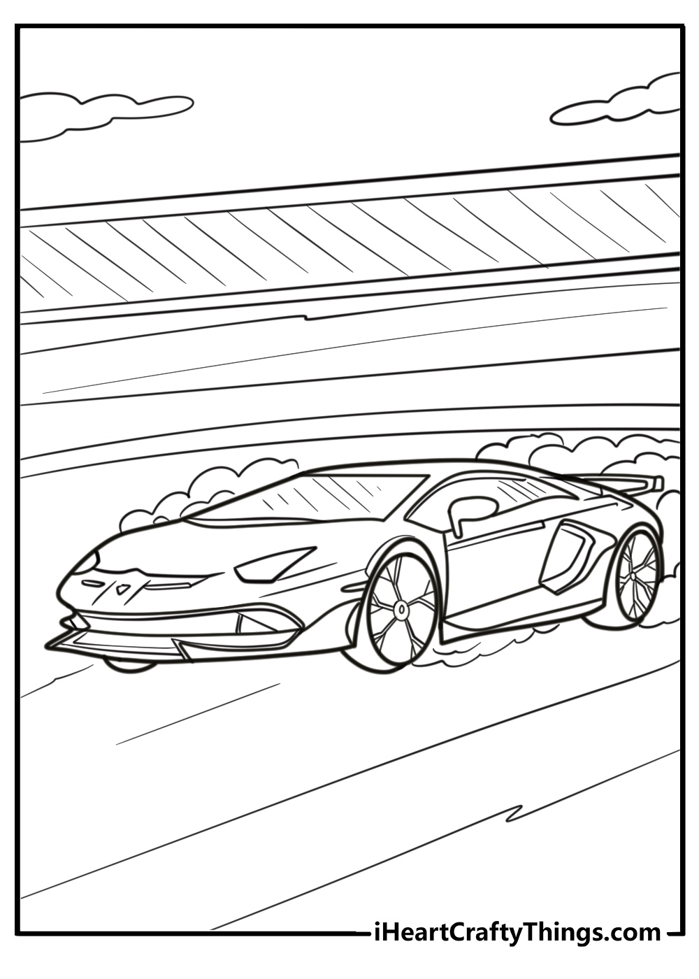 Lamborghini aventador speeding on a highway coloring page