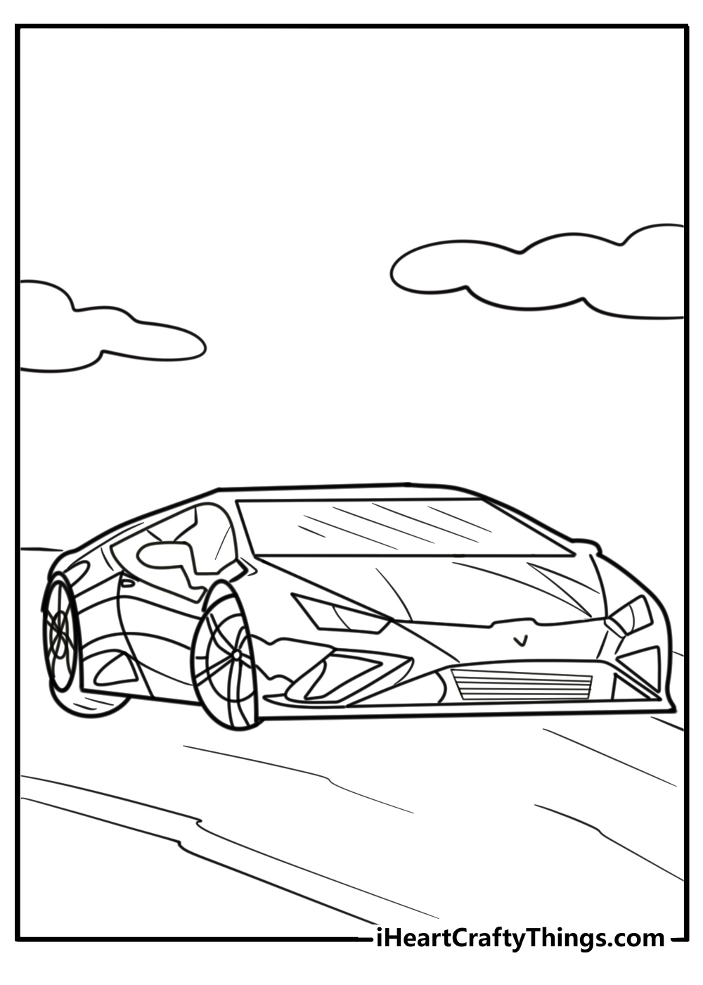 Lamborghini racing under bright headlights coloring page