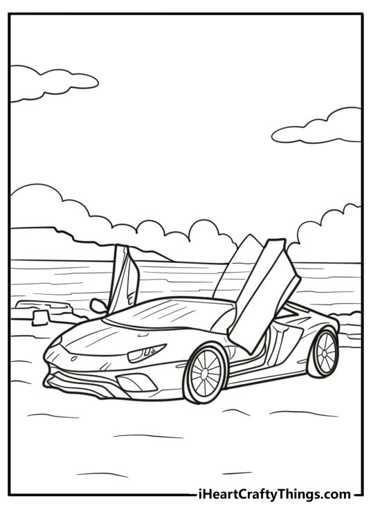 Lamborghini supercar with open scissor doors coloring page