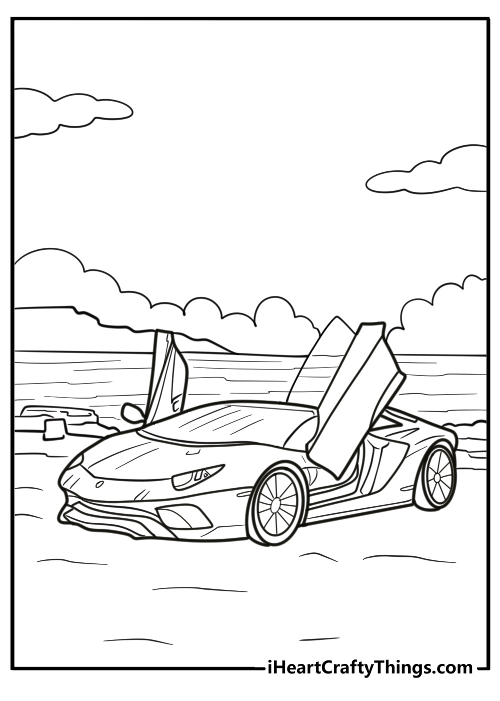 Lamborghini supercar with open scissor doors coloring page