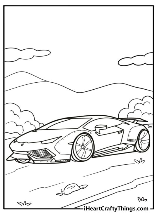 Lamborghini with sleek aerodynamic body printable coloring sheet