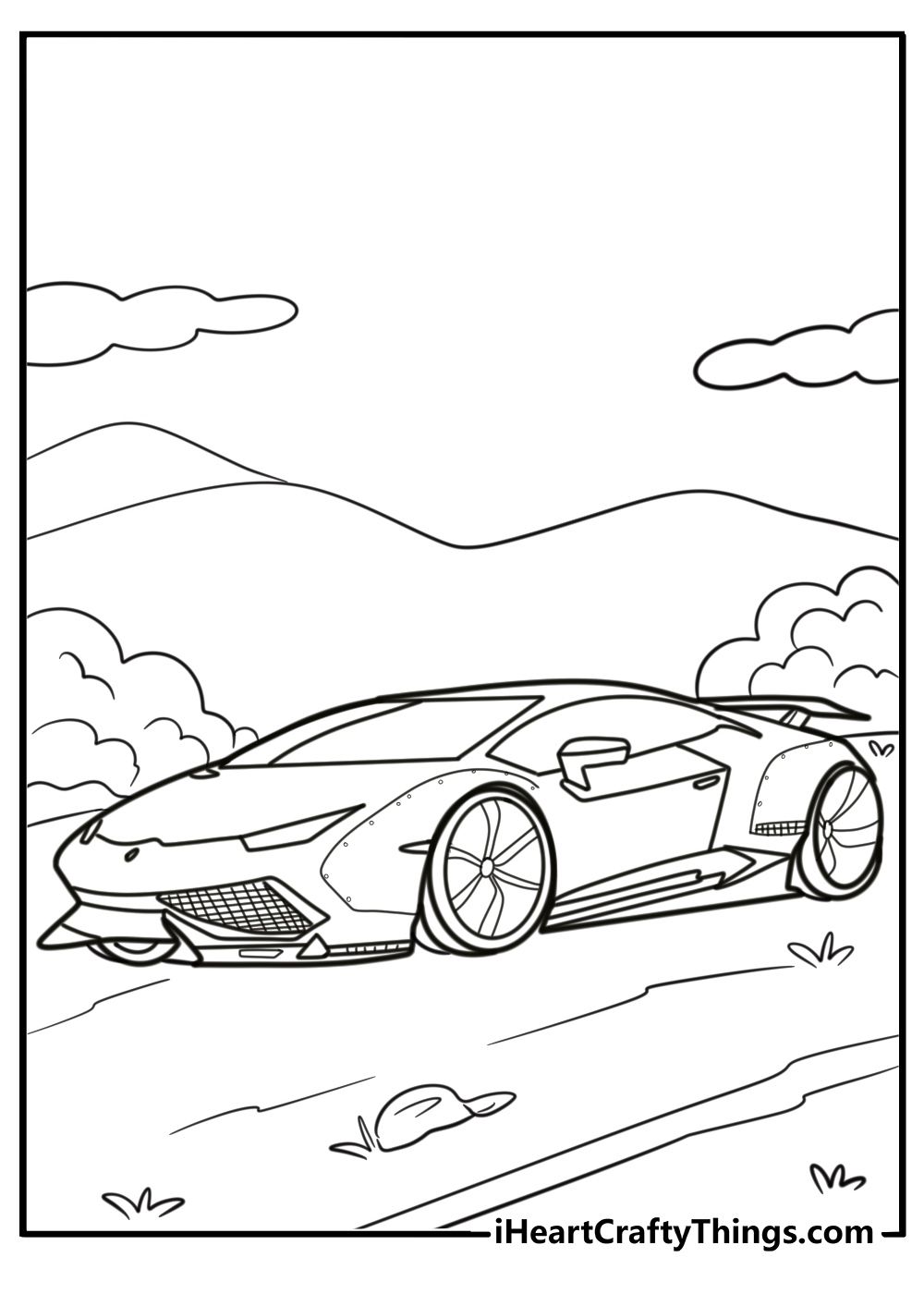 Lamborghini with sleek aerodynamic body printable coloring sheet