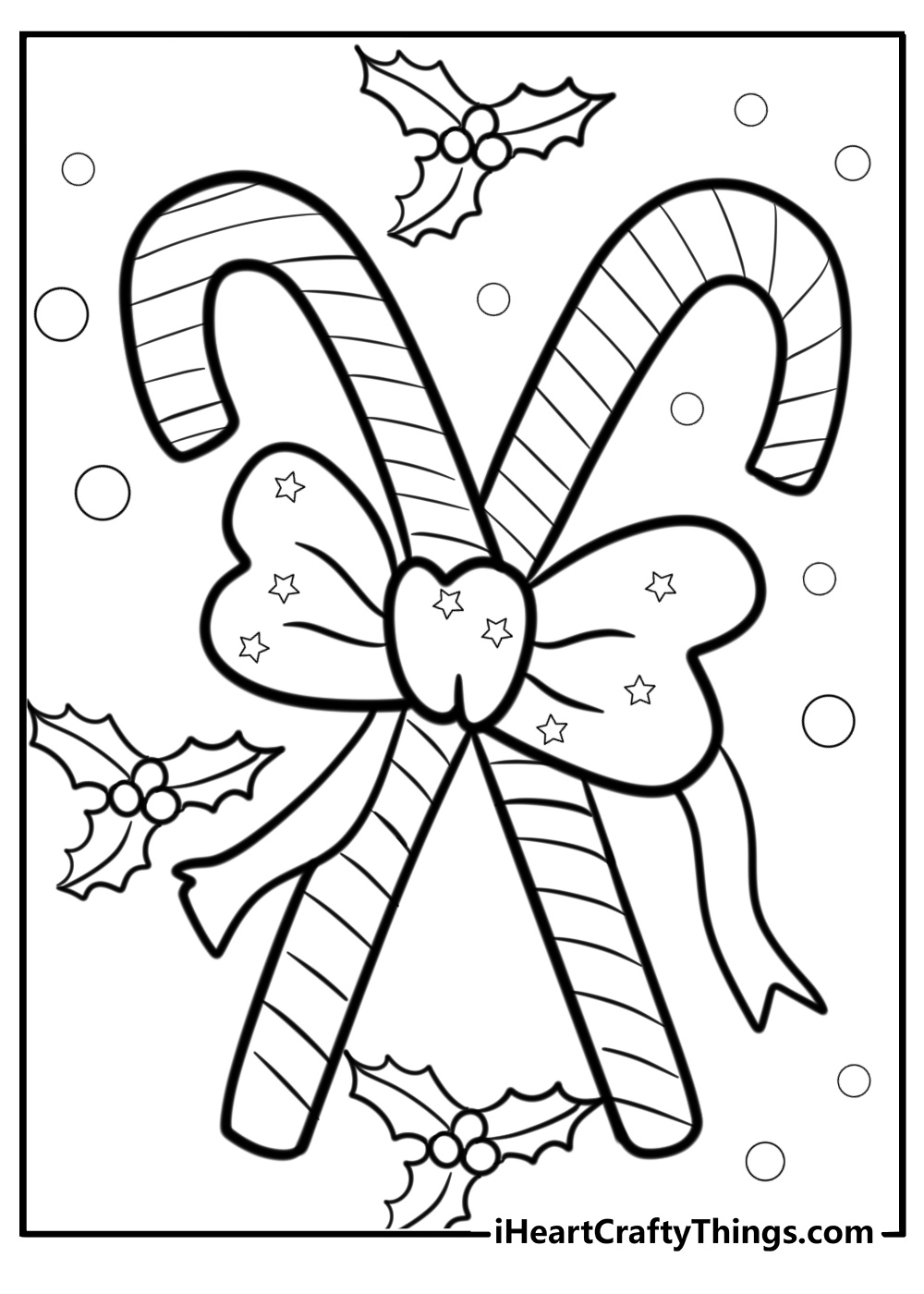 Large candy cane with holiday decorations coloring page