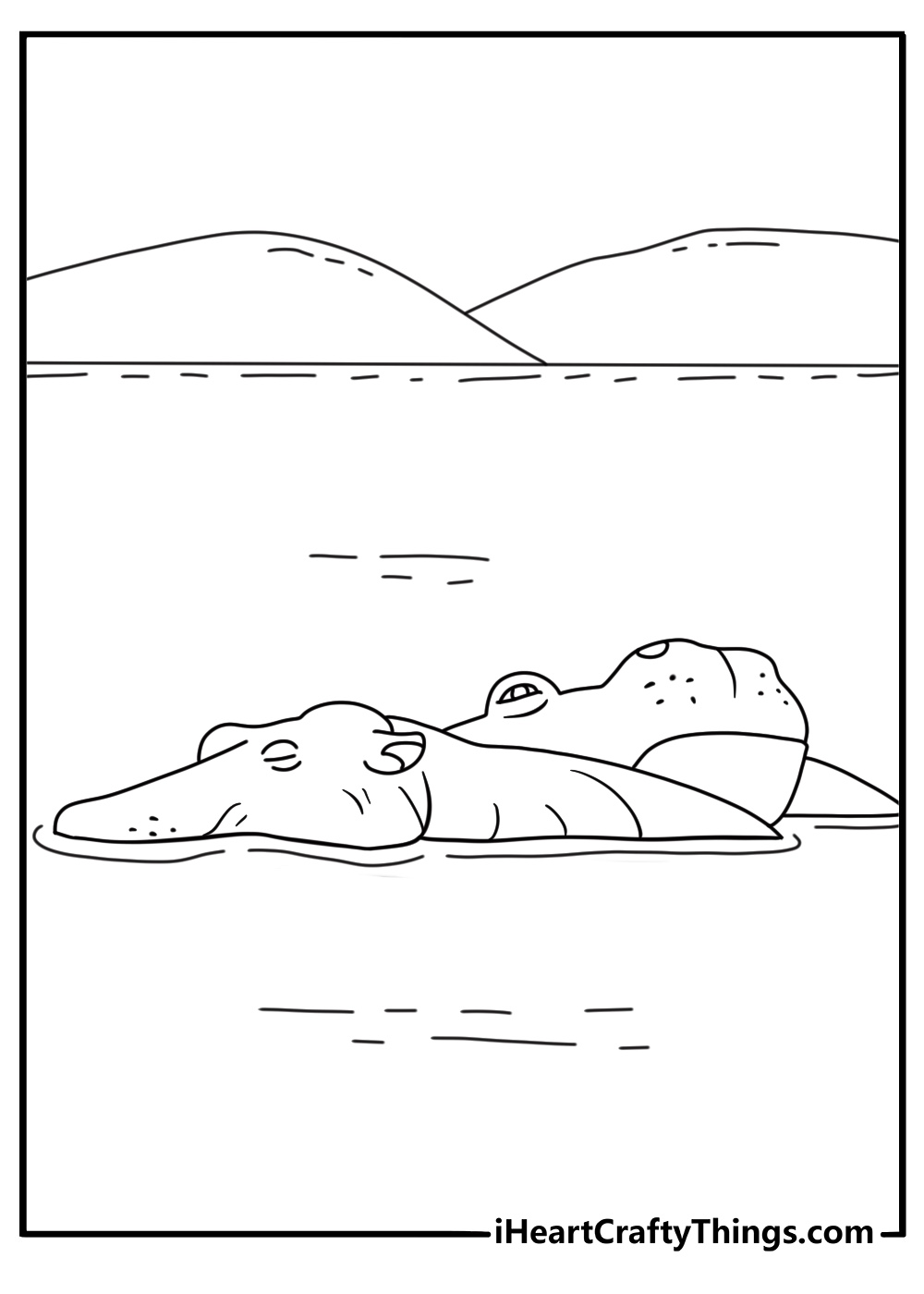 large hippo sleeps beside other hippos in this realistic coloring printable