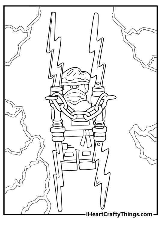 lego ninjago coloring sheet with jay using lightning attack