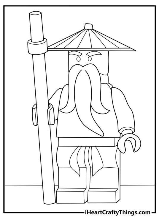 lego ninjago detailed coloring sheet of master wu with staff