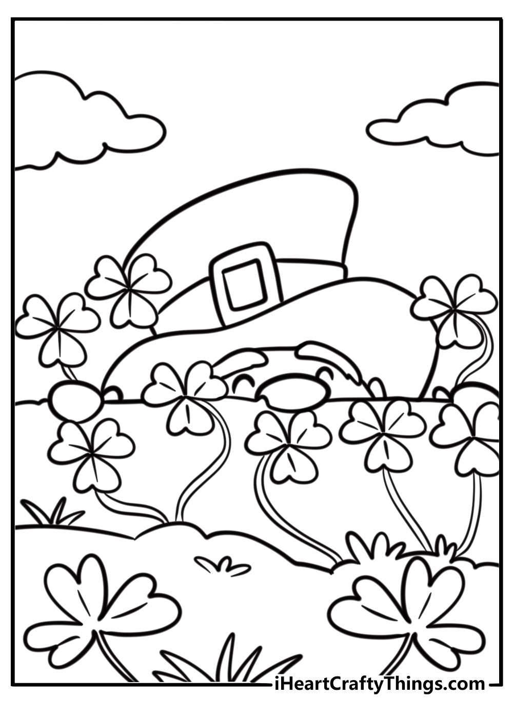 Leprechaun hiding behind a shamrock detailed coloring sheet