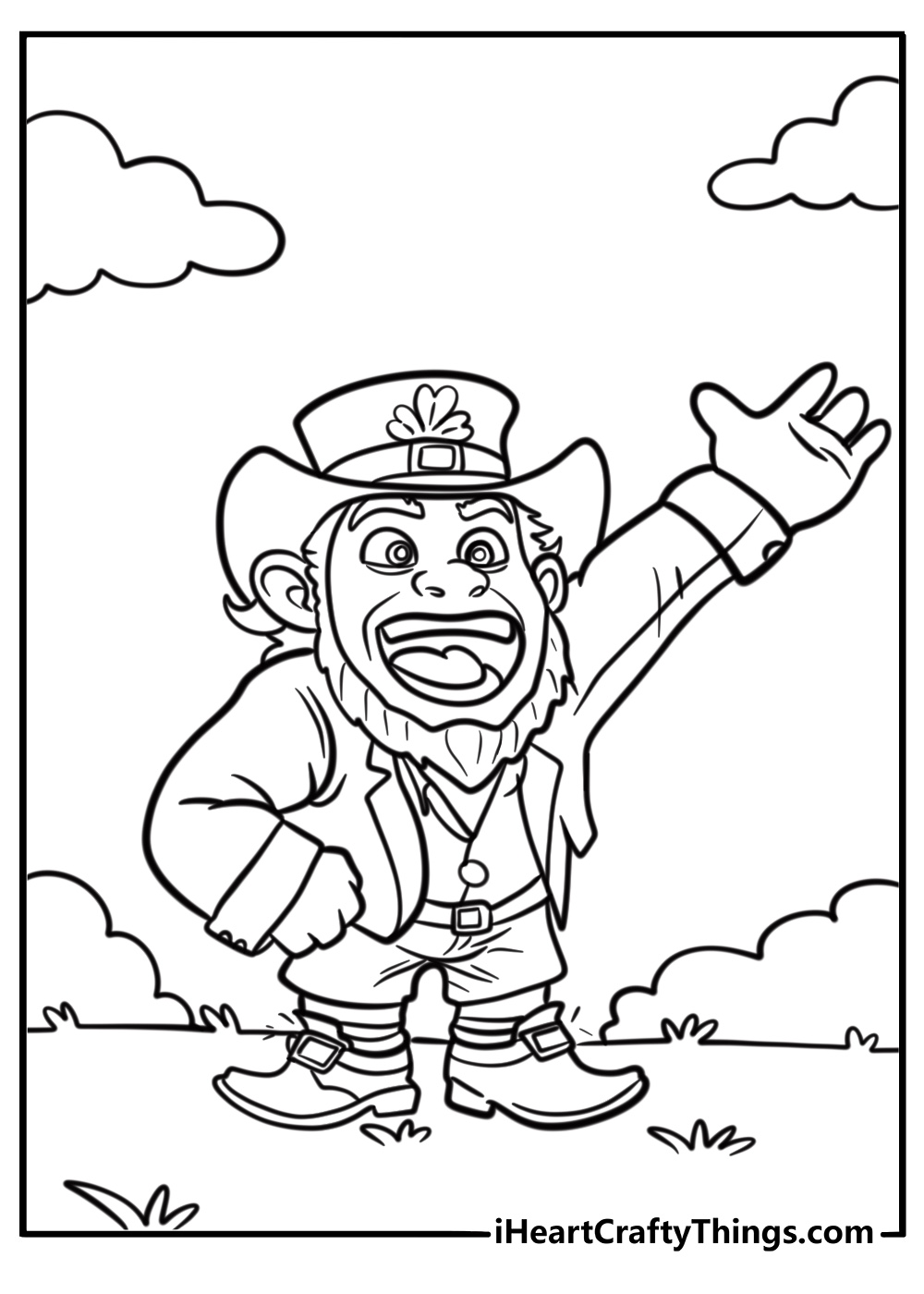 Leprechaun wearing shoes with buckles printable coloring page