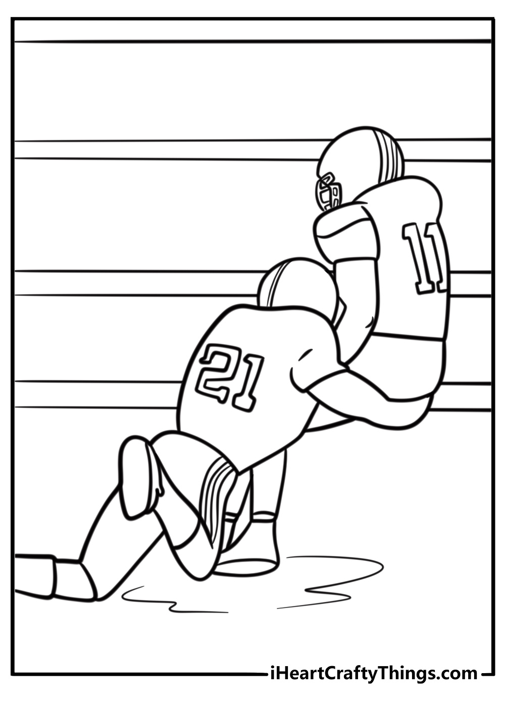 Linebacker tackling an opponent free football coloring page pdf