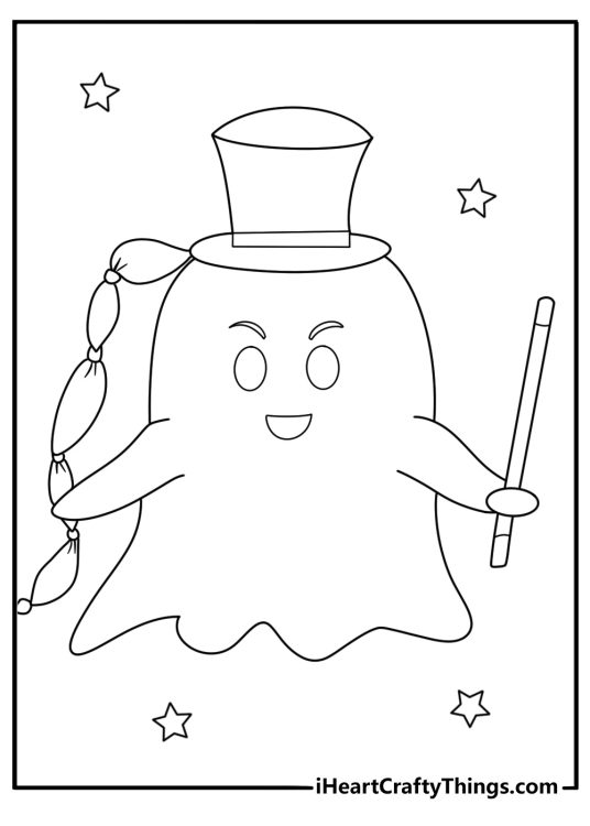 magician ghost pulling a scarf from a hat coloring printable