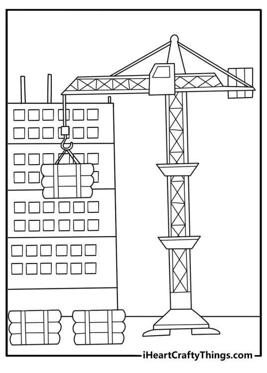 metropolis coloring page construction crane beside a half built skyscraper