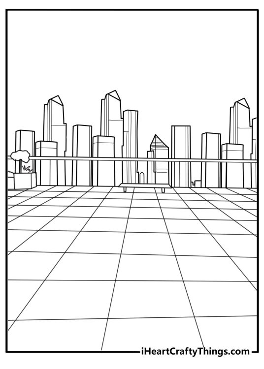 metropolis coloring pages for adults skyline view from a rooftop with air vents and ladders