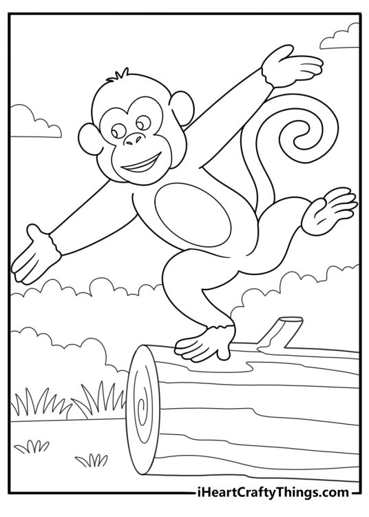 monkey balancing on a log simple coloring page
