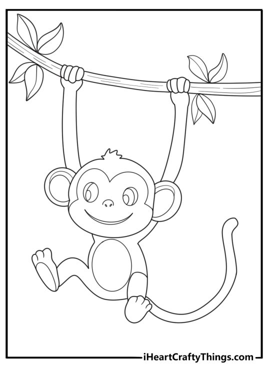 monkey exploring jungle plants fun coloring sheet