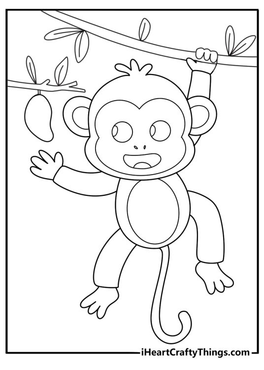 monkey reaching for fruit in a tree printable coloring page
