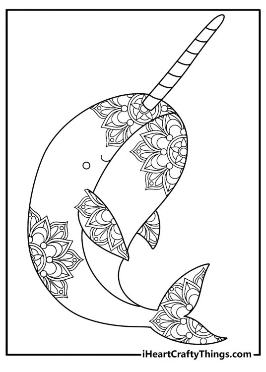 narwhal mandala design intricate coloring page for adults