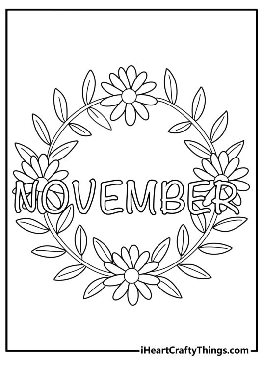 november coloring pages design featuring the month name inside a decorative frame