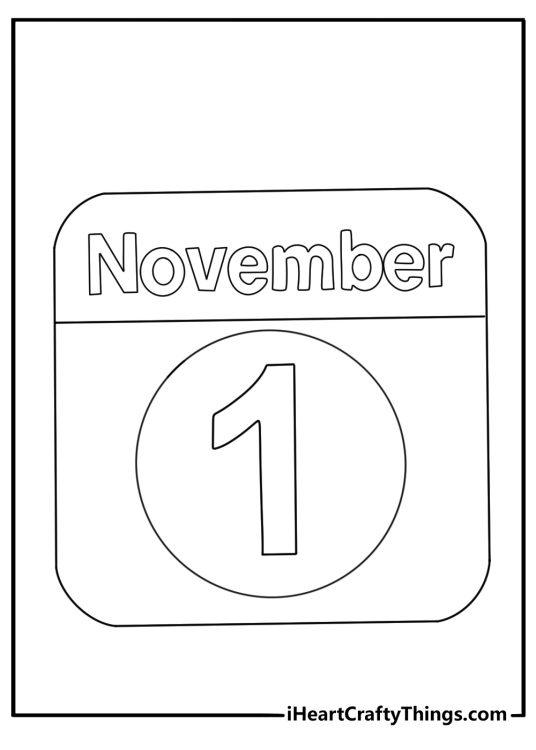 november coloring sheet showing a calendar with the first day circled