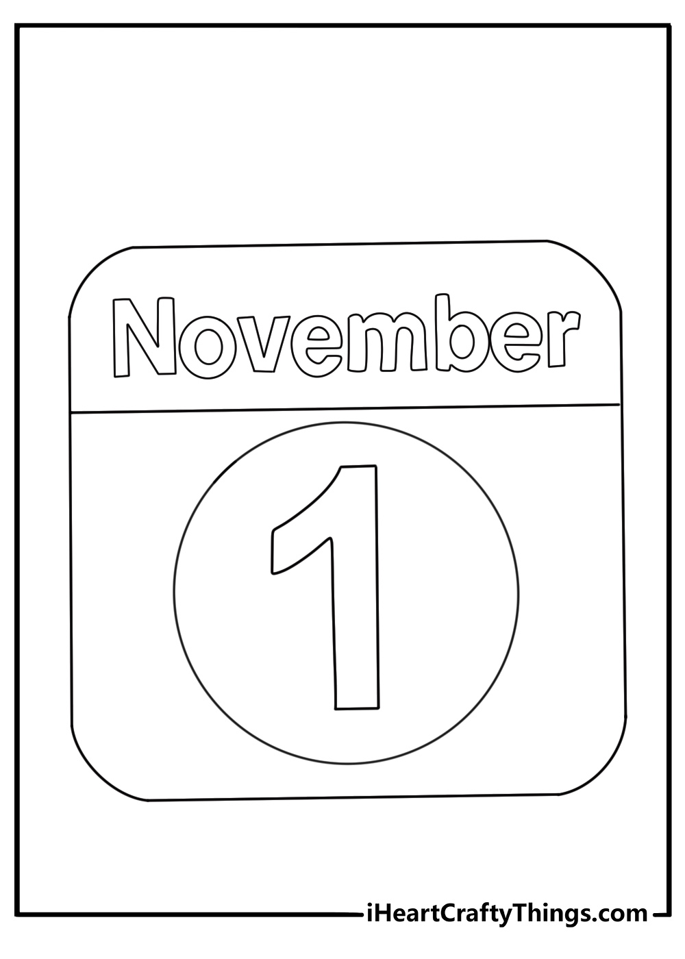 november coloring sheet showing a calendar with the first day circled
