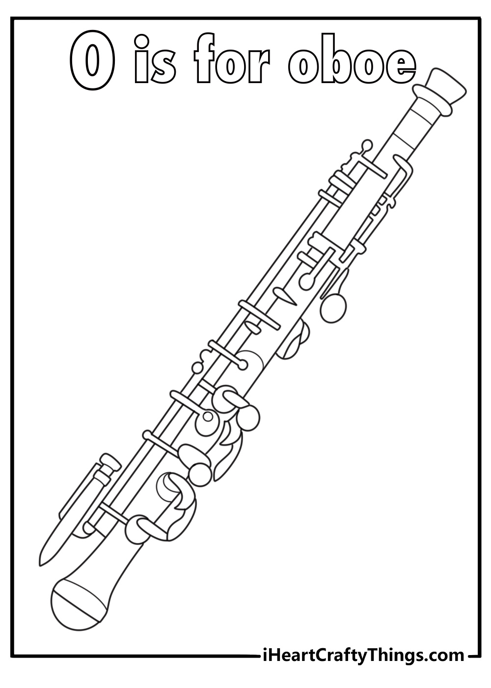 oboe musical instrument next to big letter O coloring page download