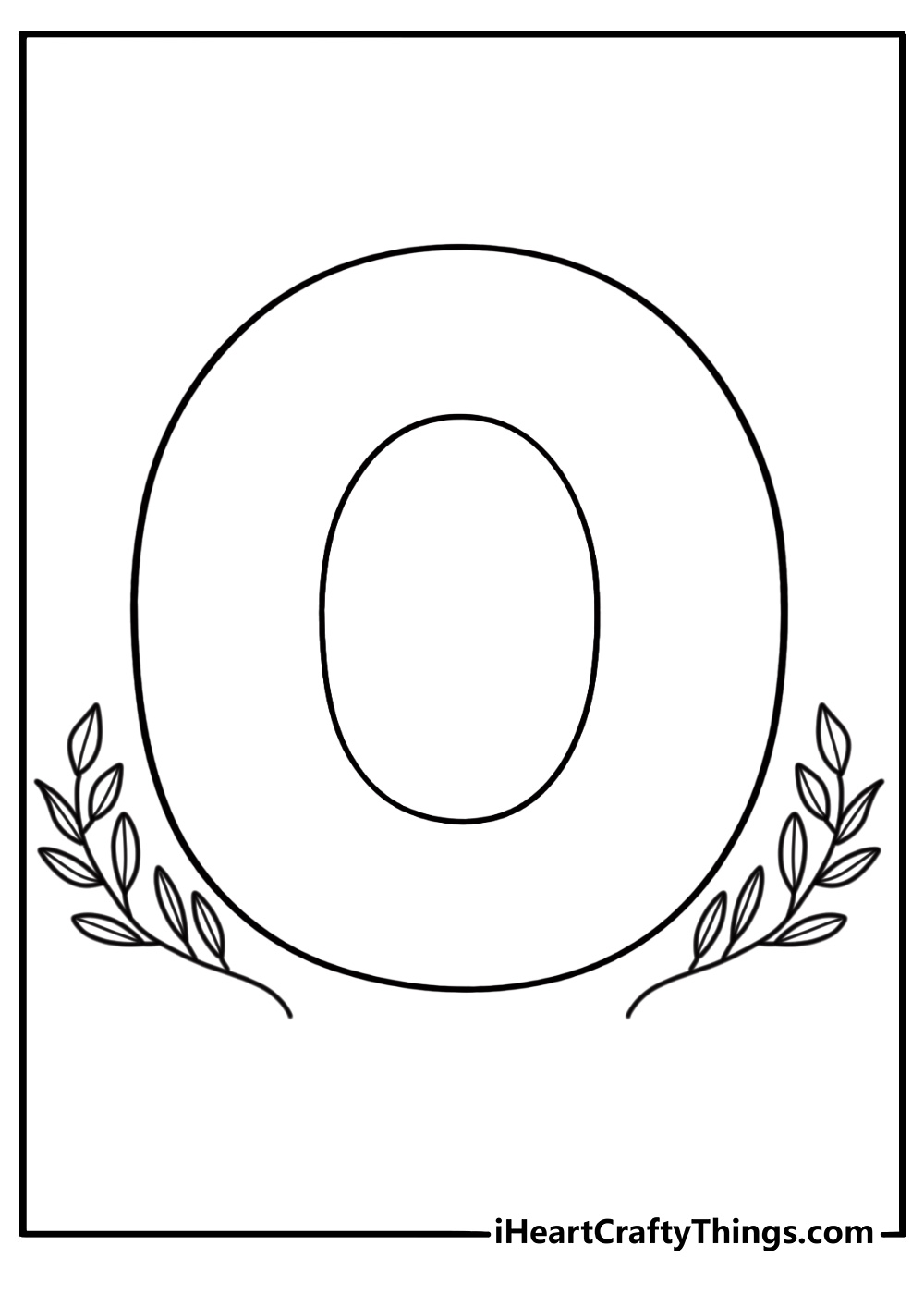 olive branch around block letter O coloring sheet for kids and adults