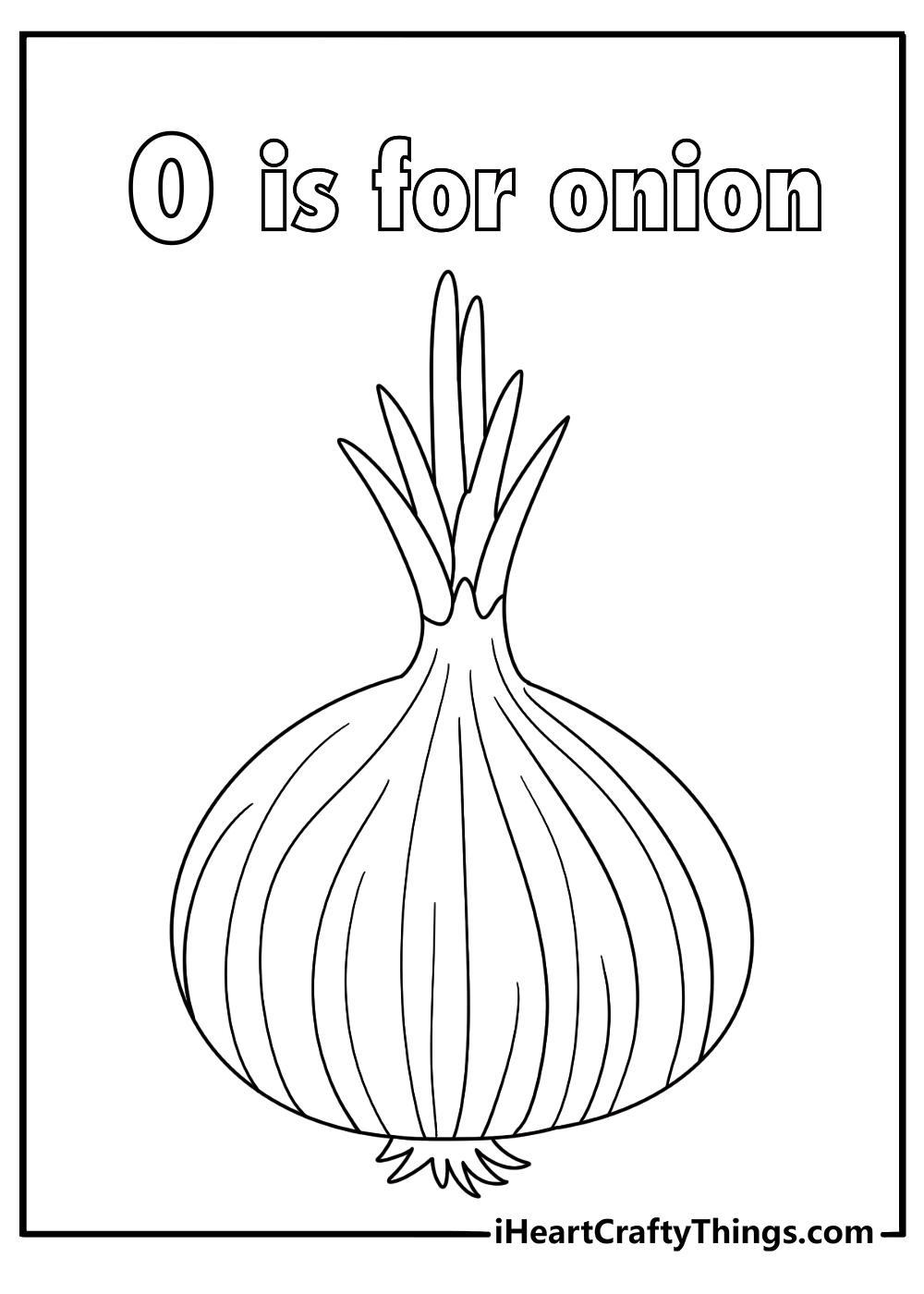 onion with letter O border vegetable coloring page printable pdf