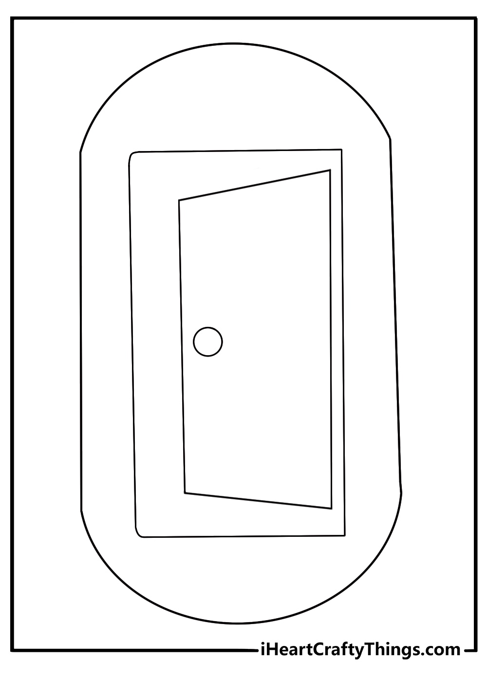 open door shaped letter O home scene easy coloring page for children printable